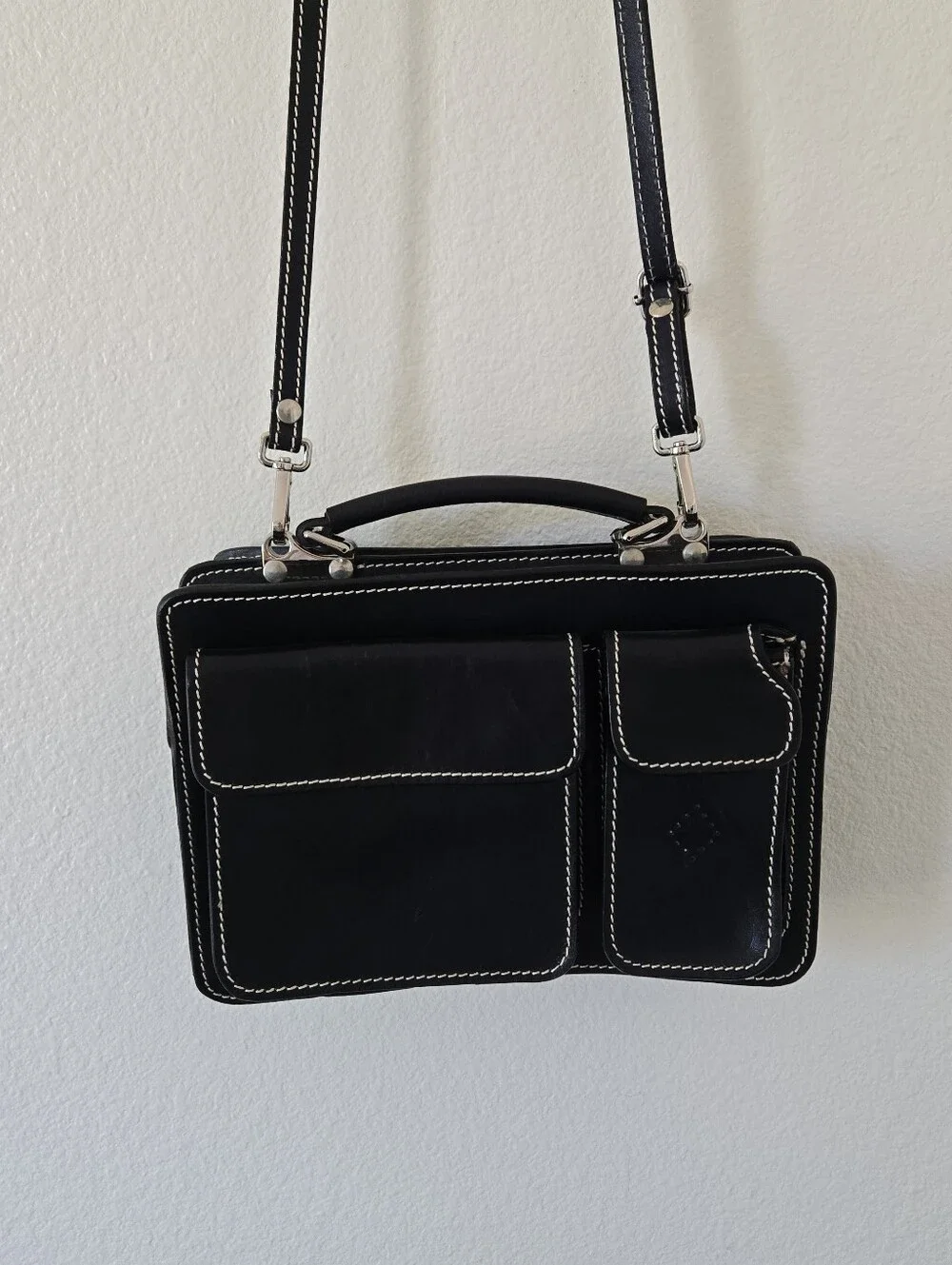Il Giglio Black Leather Multi-compartment Crossbody Bag Structured Unisex Italy